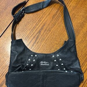 Harley-Davidson Black Leather Shoulder Bag with Silver Studs